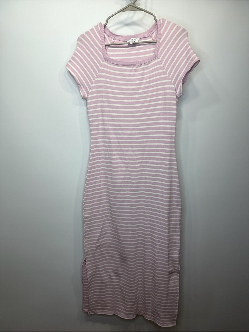 Gilli Lavender & White Striped Maxi Dress Size Large Cotton Blend